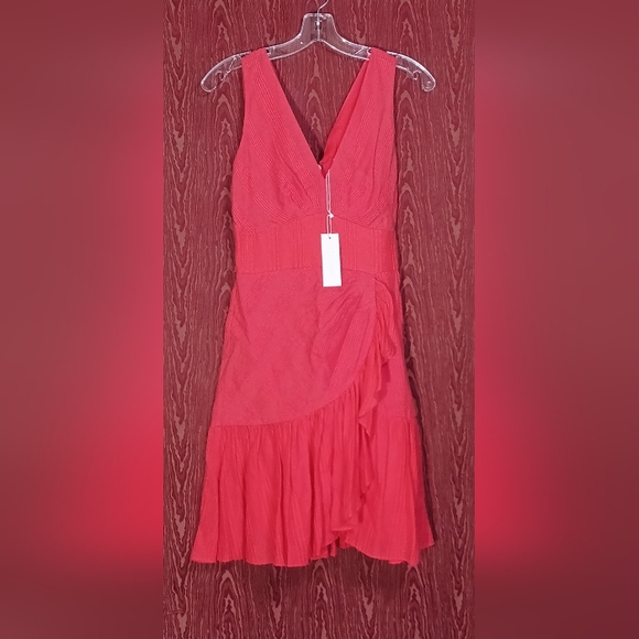 REBECCA TAYLOR V-Neck Sleeveless Red Coral Triple Wrap Cocktail Dress Women Sz 0